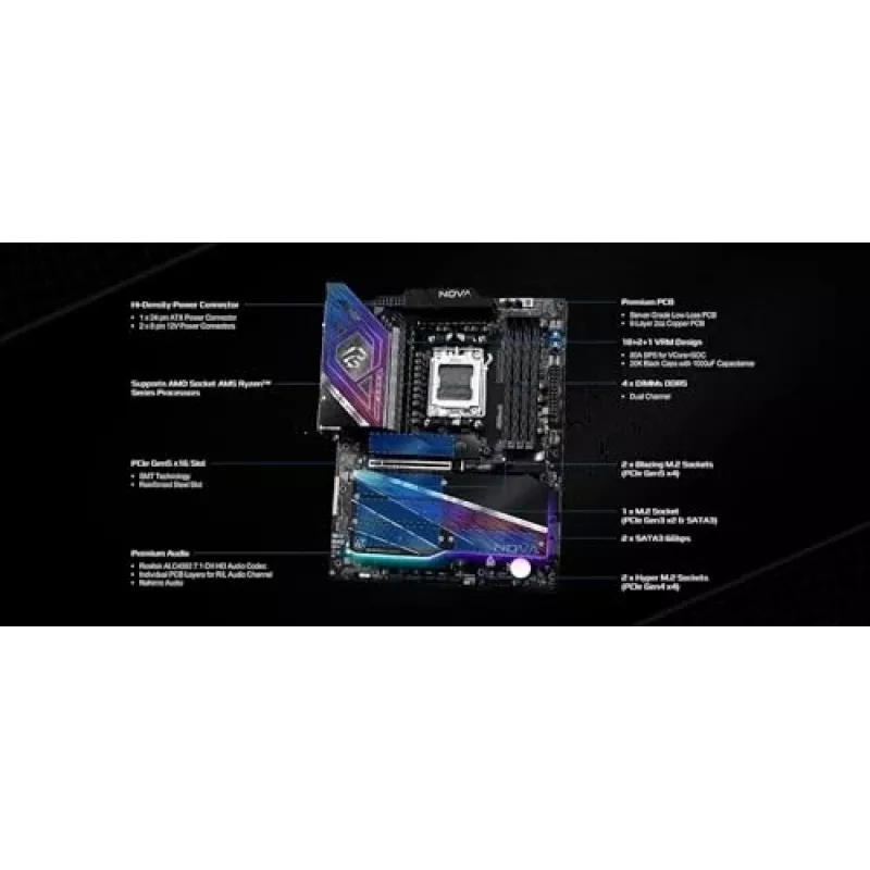 Motherboard ASRock X870 NOVA WIFI — AMD X870, Socket AM5, ATX, 4× DIMM DDR5, 256GB, Wi‑Fi 6E, 2.5GbE