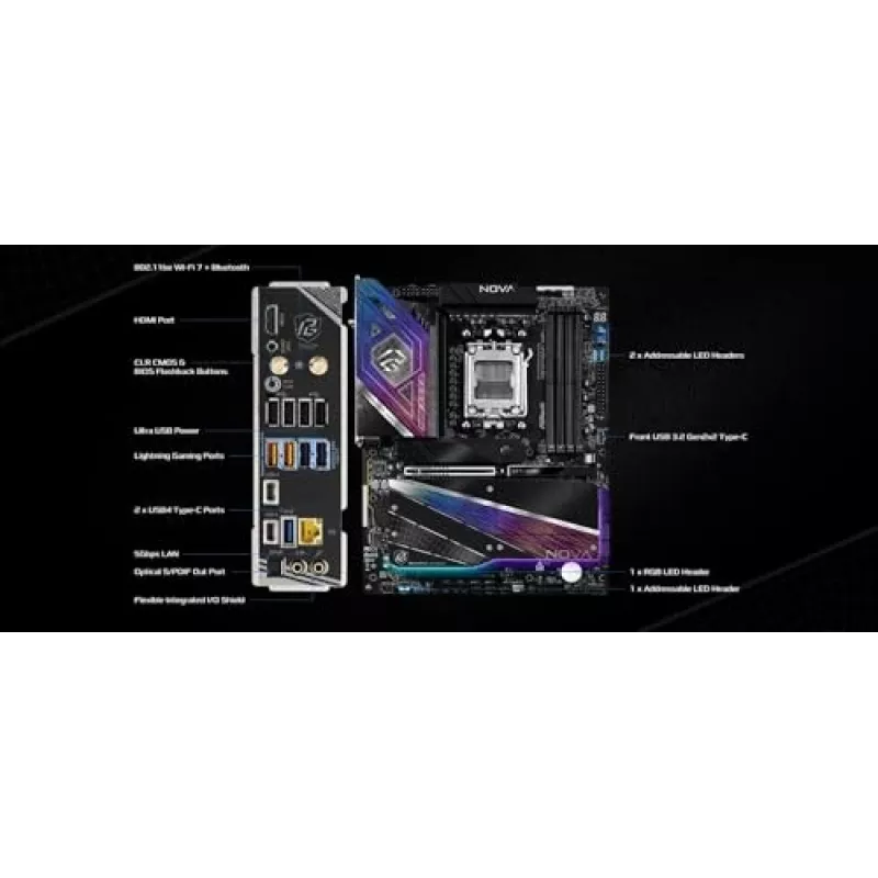 Motherboard ASRock X870 NOVA WIFI — AMD X870, Socket AM5, ATX, 4× DIMM DDR5, 256GB, Wi‑Fi 6E, 2.5GbE