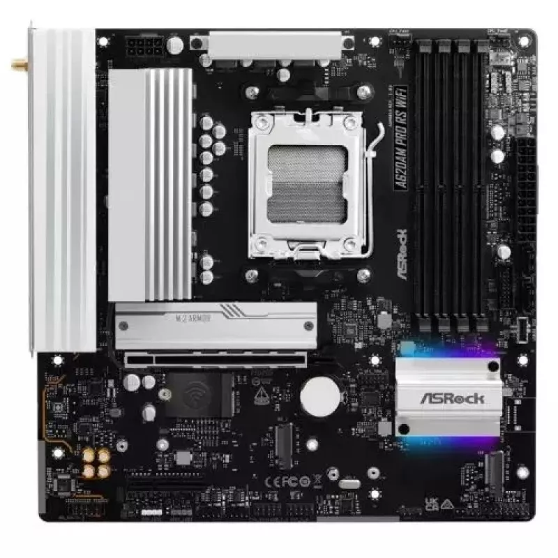 Motherboard ASROCK A620AM PRO RS WIFI AM5 microATX, AMD A620, 4×DDR5, Wi‑Fi, HDMI, DP, 3×M.2, 2×SATA, 7.1 audio, 1Gb LAN