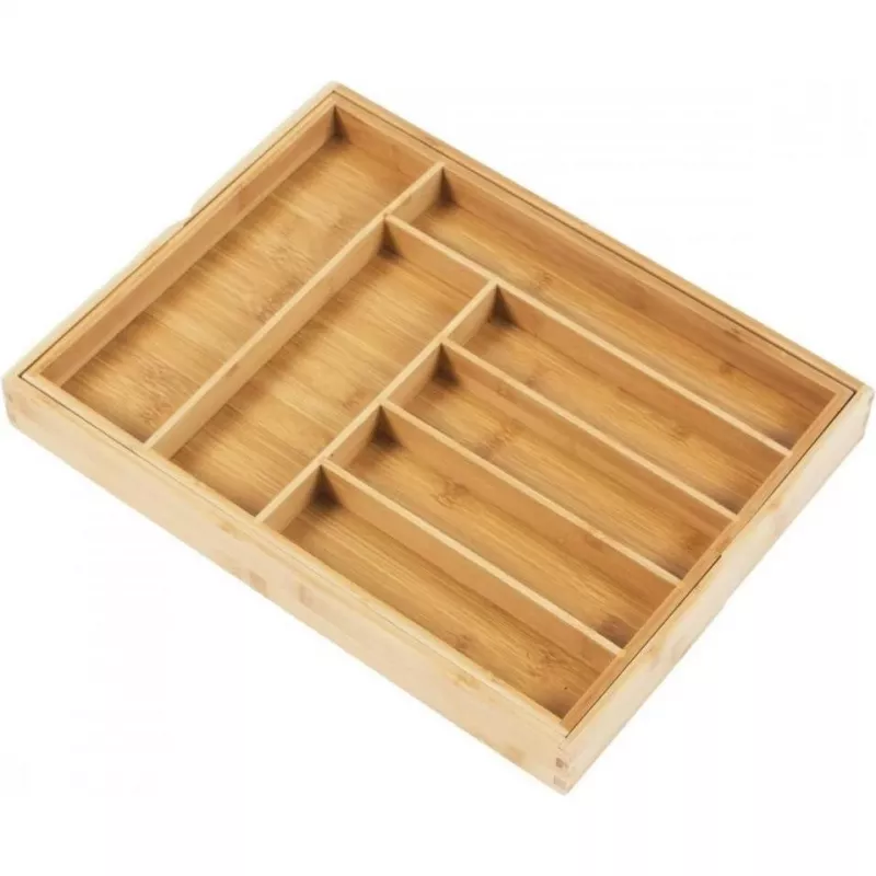 Cutlery drawer organiser GreenBlue GB379 bamboo insert with compartments, natural finish