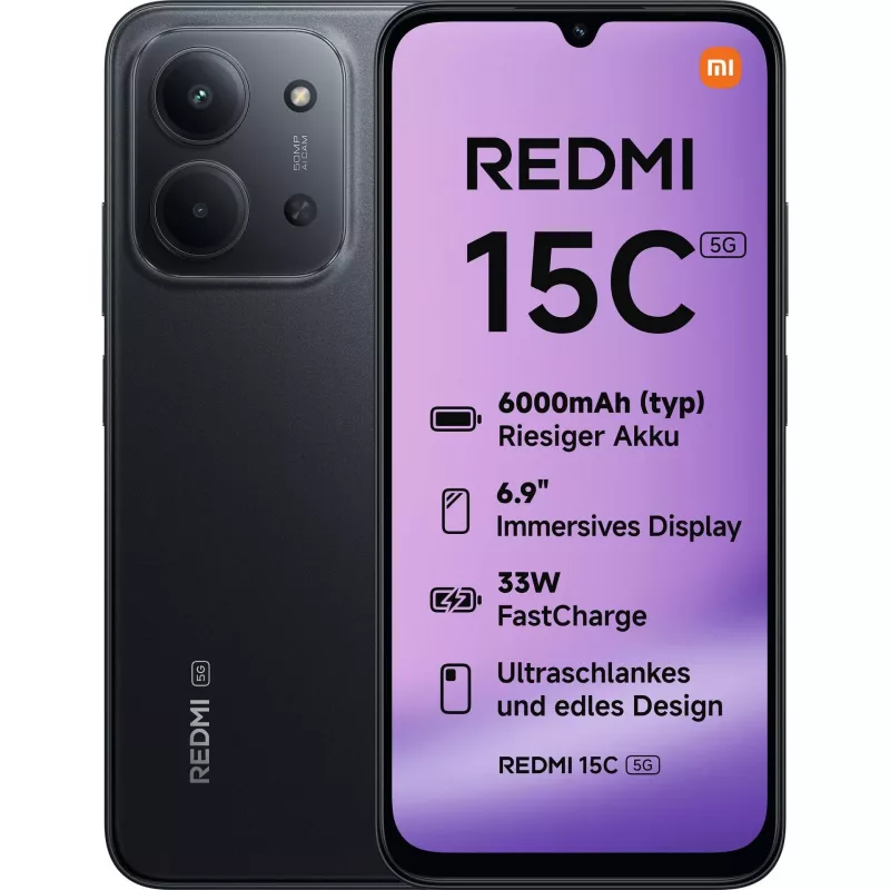 Xiaomi Redmi | 15C | Midnight Black | 6.9 inch | IPS LCD | 720 x 1600 pixels | Internal RAM 4 GB | 128 GB | Dual SIM | 5G | Main camera resolution 50 MP | Secondary camera resoluti