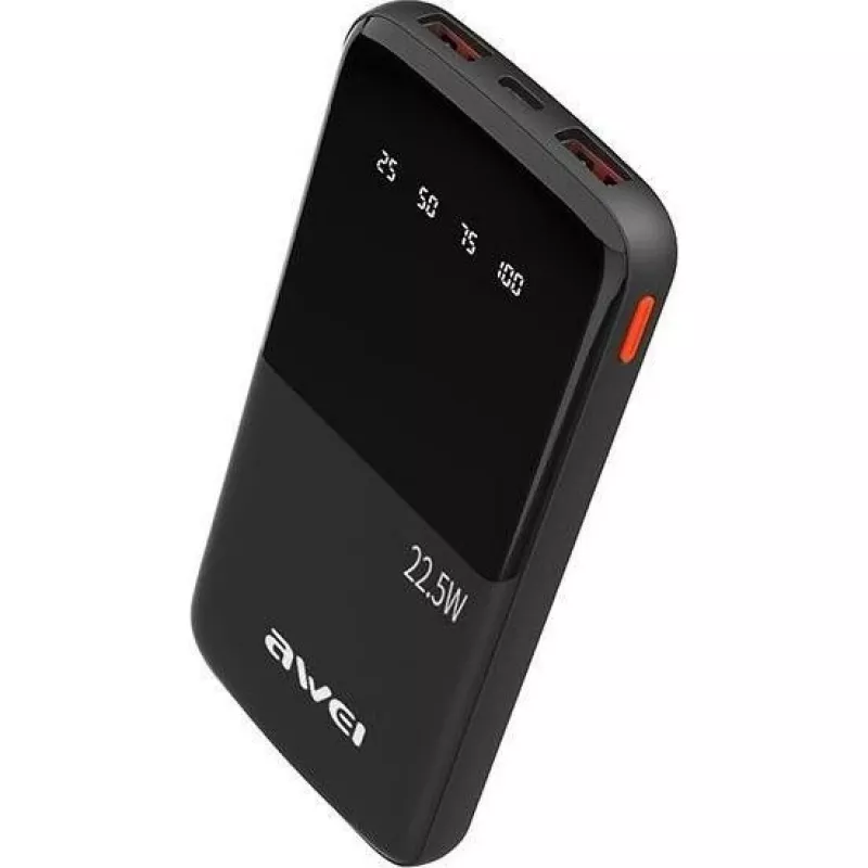 Awei PowerBank P10K 10000 MAh 22,5W Black/Black (10000mAh, 22W, 22.50Wh), Powerbank, Black