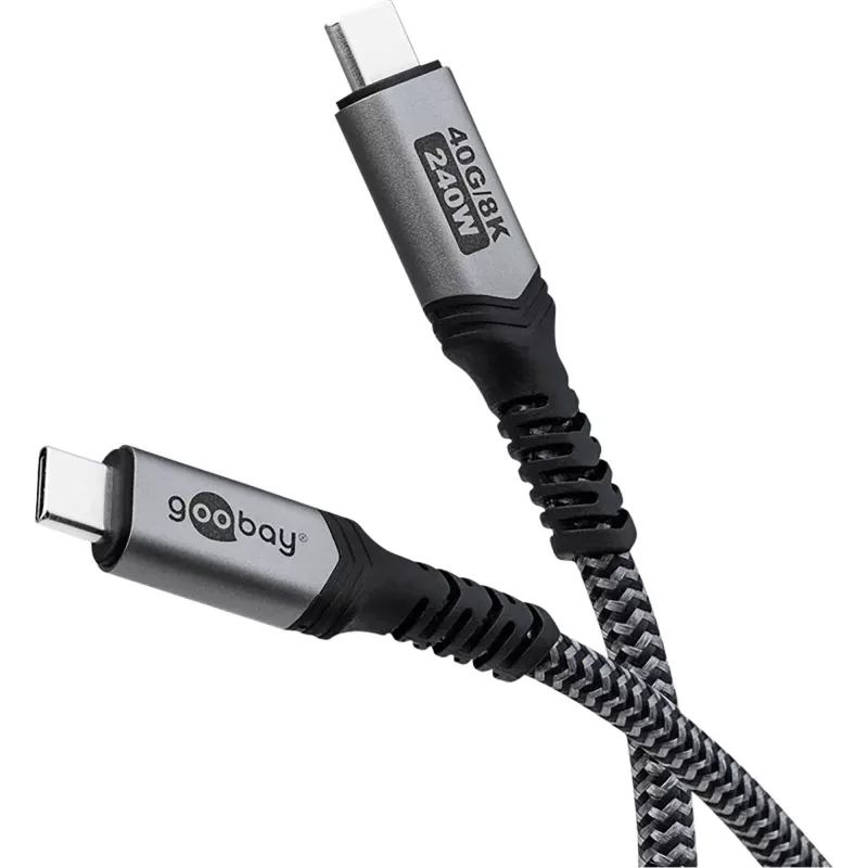Goobay USB Cable-C with Braided Sleeve, USB4, 240 W, 40 Gbit/s, Power Delivery, 1,5 M (1.50m, USB 4.0, 240W), USB Cable