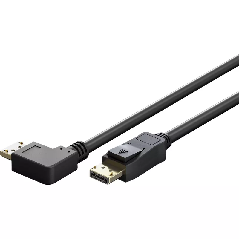 Cable DisplayPort Plug 90° > DisplayPort Plug, 8K / 144Hz (black, 2 Meter, 1 Plug 90° side-angled, 54 Gbit/s, DisplayPort 2.0 / 2.1)