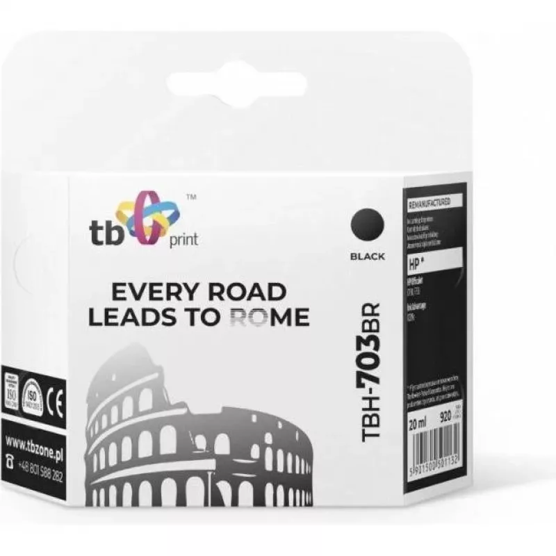 Print, Cartucce, Ink HP DJ D730/F735 Black remanufactured TBH-703BR (HP Nr. 703 CD887AE)