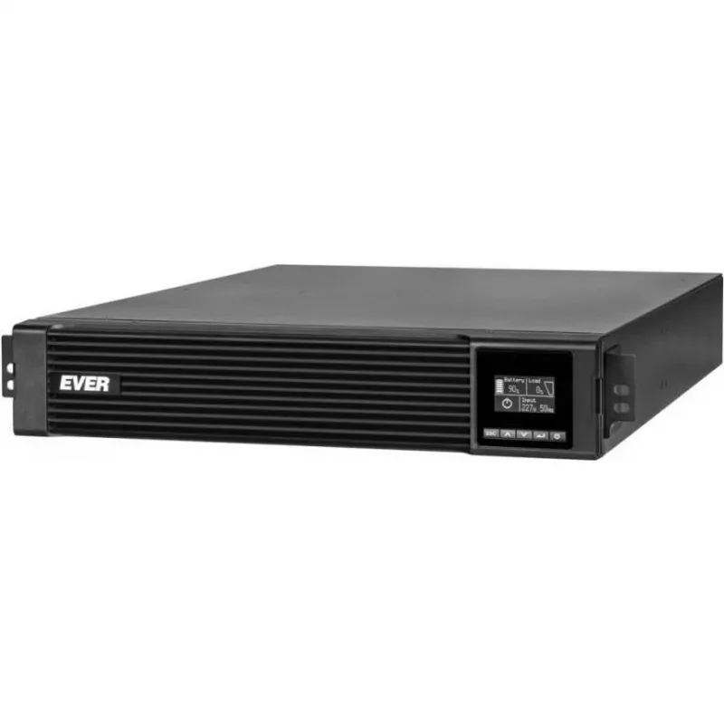 Online UPS EVER Powerline RT PRO 3kVA 3kW rack/tower, double-conversion, 1-ph, 200–240V output, 9× C13 outlets, LCD, VRLA batteries
