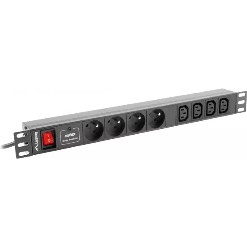 Power distribution unit LANBERG PDU-04E04I-0200-IEC-BK — 1U, 4 Type E outlets, 2 m cable, 10 A, 220–250 V
