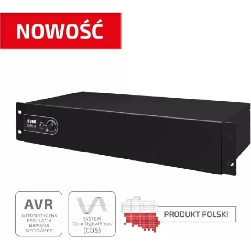 EVER ECO Pro 1000 AVR CDS 19 inch 2U Rackmount Line-Interactive UPS, 1000 VA / 650 W