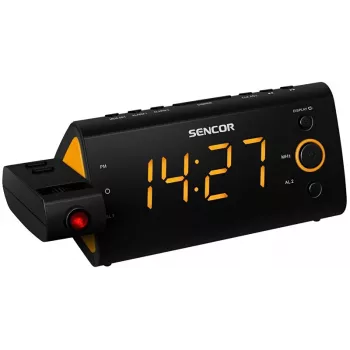 Clock Radio SENCOR SRC 330 OR — FM clock radio with 1.2 inch LED display, dual alarm, red 180° projection, indoor temperature, battery backup