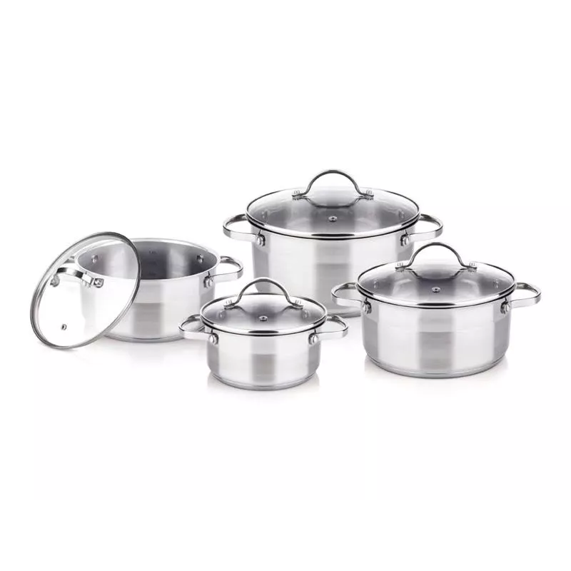 Cookware set LAMART LTSSSET8 – stainless steel boiling set, 4-piece, saucepans 1.5 L / 2.1 L / 2.9 L, glass lids