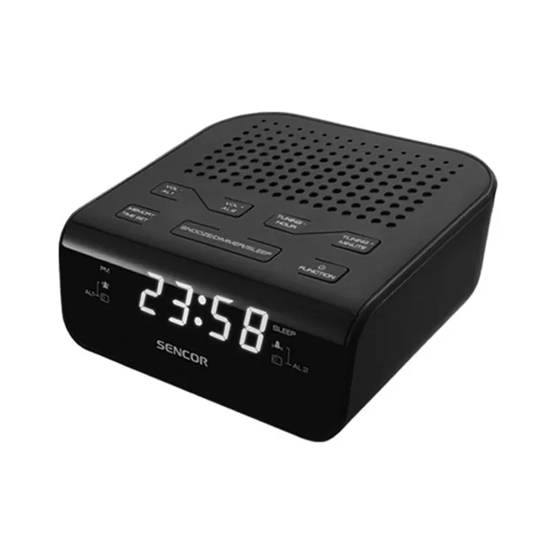 Clock radio SENCOR SRC 136 B — PLL FM, 0.6 inch LED, dual alarm, snooze, battery backup, black