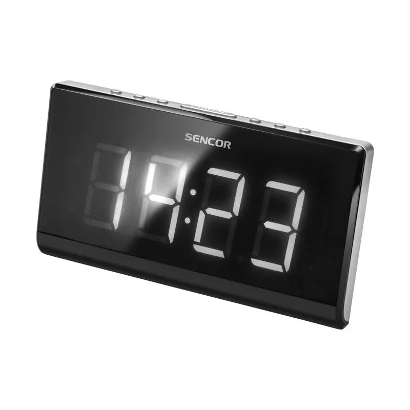 Clock radio SENCOR SRC 340 — FM clock radio with 1.8 inch white LED display, red 180° projection, dual alarm, 10 FM presets, battery back-up