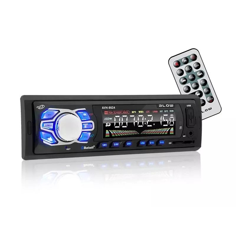Car radio BLOW AVH-8624 — FM RDS, 45W RMS, Bluetooth, USB, MicroSD, AUX, LCD display, remote, black