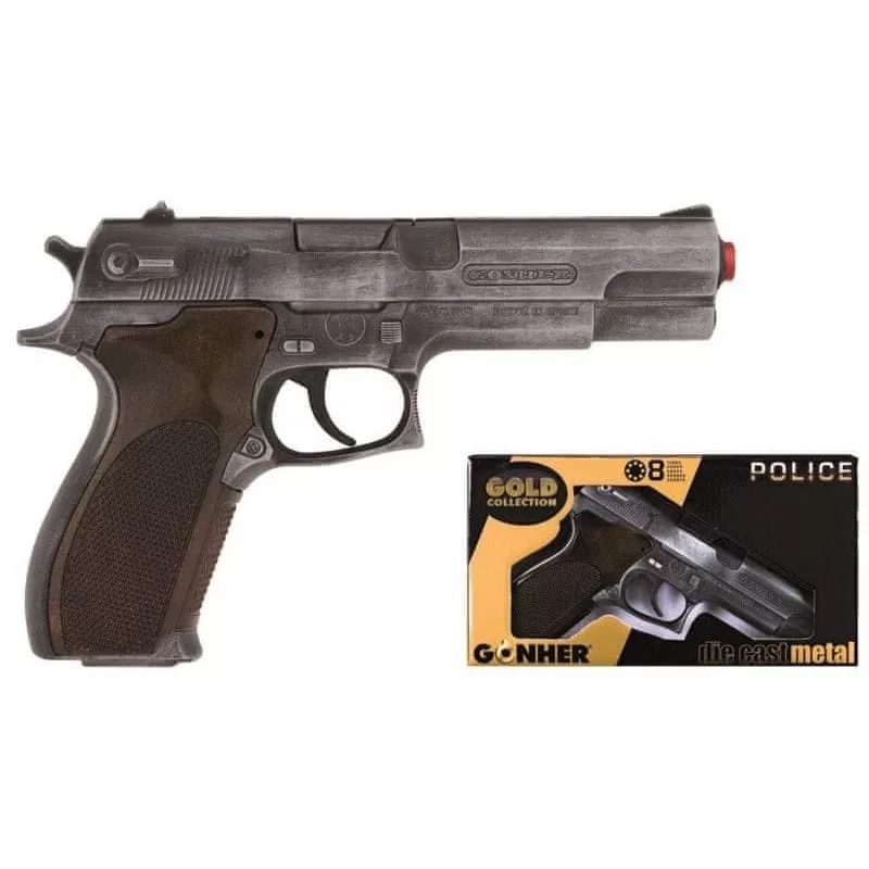 Toy dart gun Pulio Police gun metal GONHER 45/1 15545/1 — metal finish, single-shot toy firearm