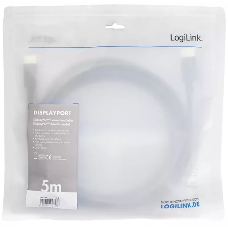 DisplayPort cable LogiLink CV0139 5 m Black