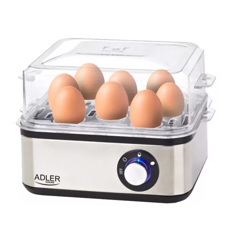 Egg cooker Adler AD 4486 — 8-egg capacity, 800 W, black satin steel with transparent lid
