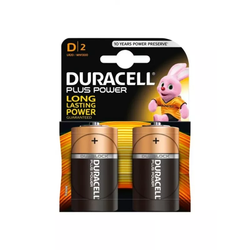 Battery Duracell Basic D (R20) — pack of 2, primary zinc-carbon cells