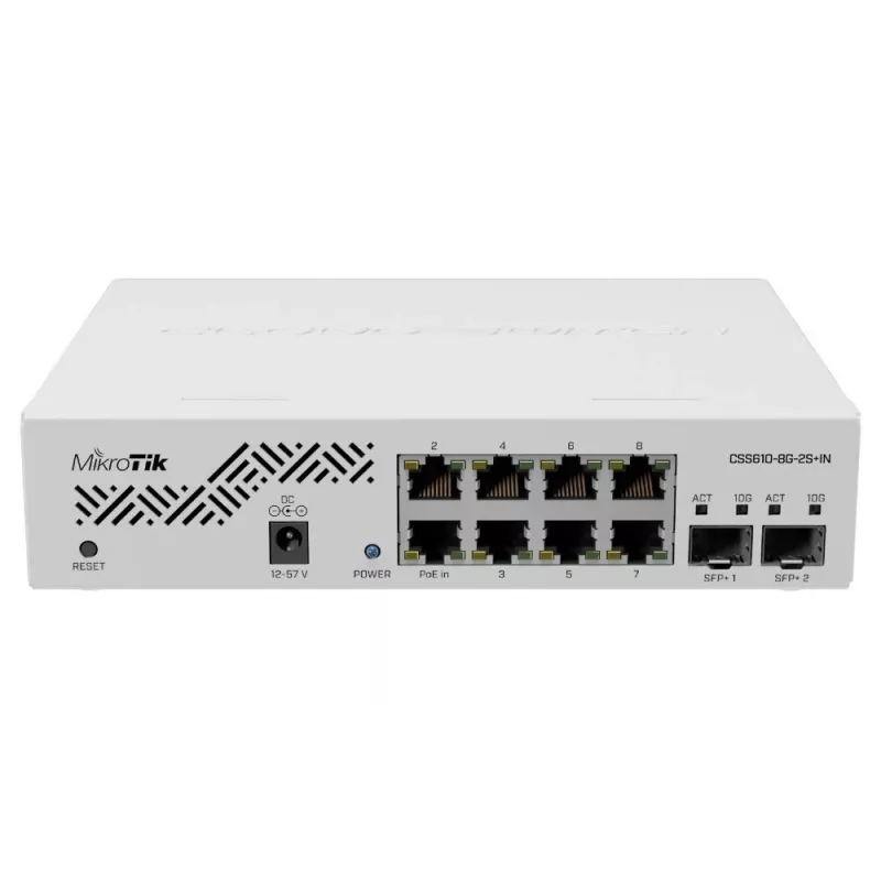 Network switch MikroTik CSS610-8G-2S+IN — 8x Gigabit RJ-45, 2x SFP+ 10G, PoE, 12–57V input