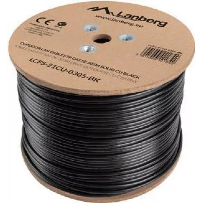 LANBERG networking cable Cat5e LCF5-21CU-0305-BK, F/UTP copper, 305 m, 24 AWG, PE jacket, black
