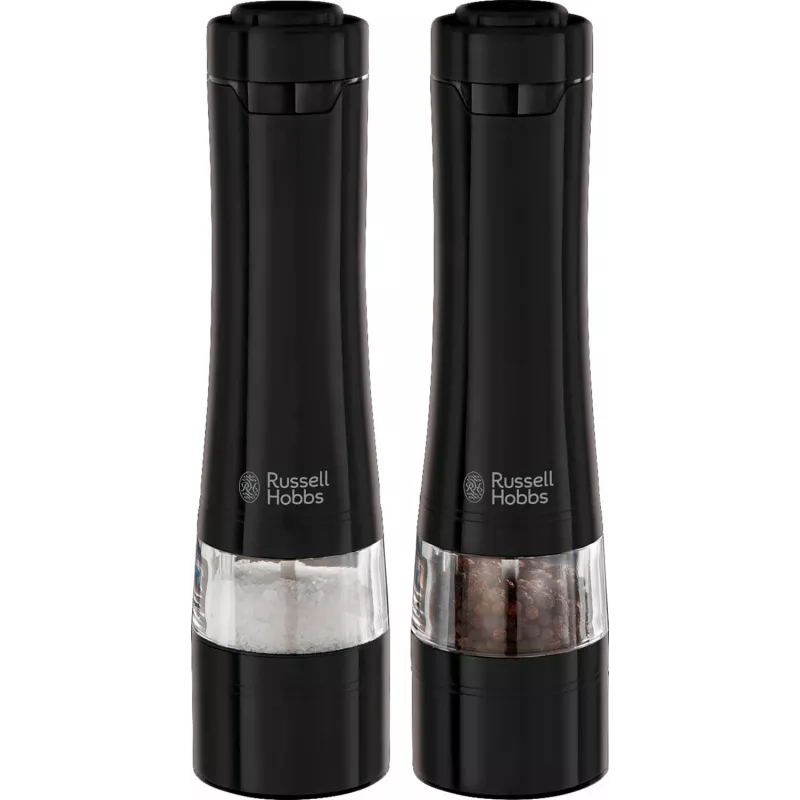 Russell Hobbs 28010-56 Electric Salt Mill Set (High Quality, Automatic, Adjustable Grinding, Light on Base, Black Metal Design) Pepper Mill