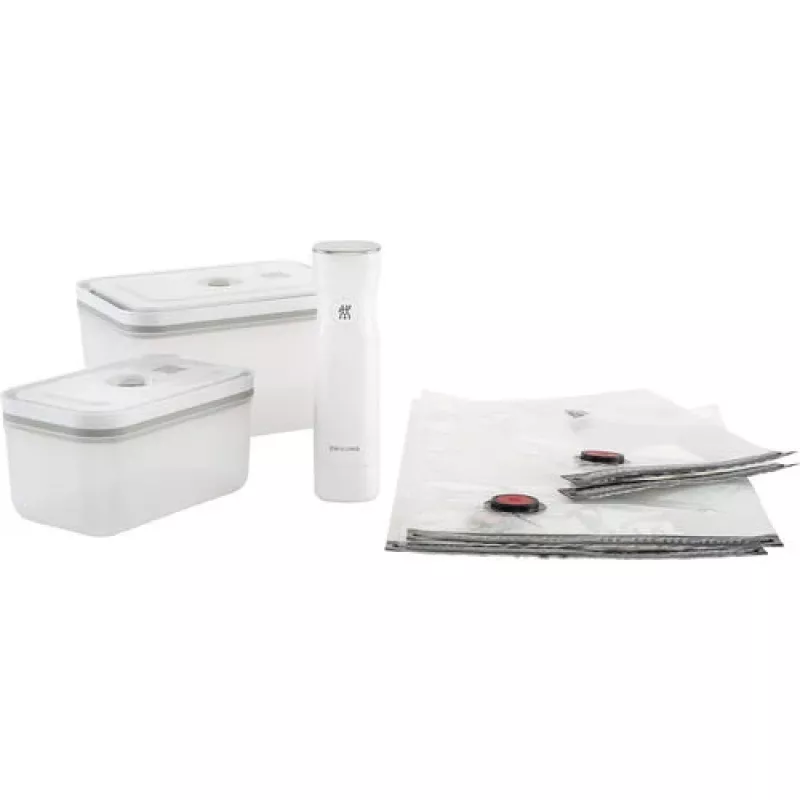 Vacuum sealer box ZWILLING 36807-007-0, plastic rectangular food container, 1.1 l & 2.3 l, airtight lockable lid, detachable, translucent white