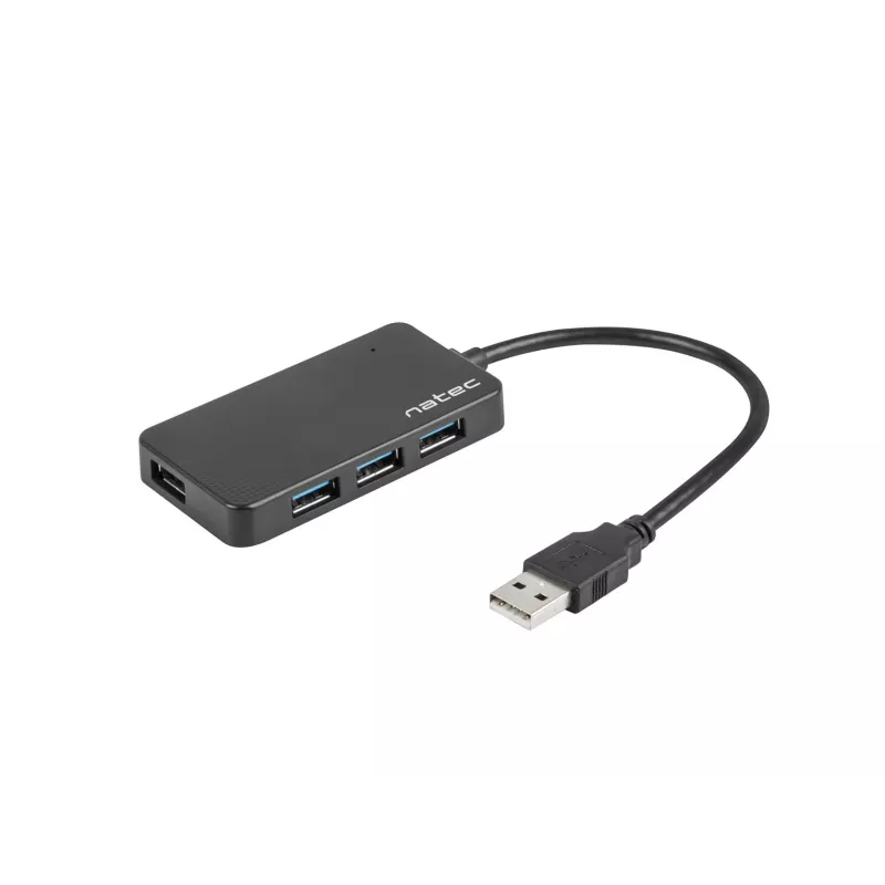 USB hub NATEC Moth 4-port USB 3.2 Gen 1 Type-A (5000 Mbit/s), USB-powered, black, 0.15 m cable