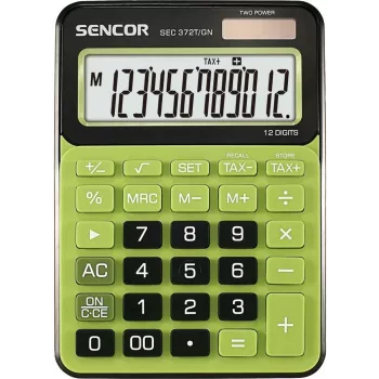 Desktop calculator SENCOR SEC 372GN 12-digit LCD, basic arithmetic functions, solar and battery power