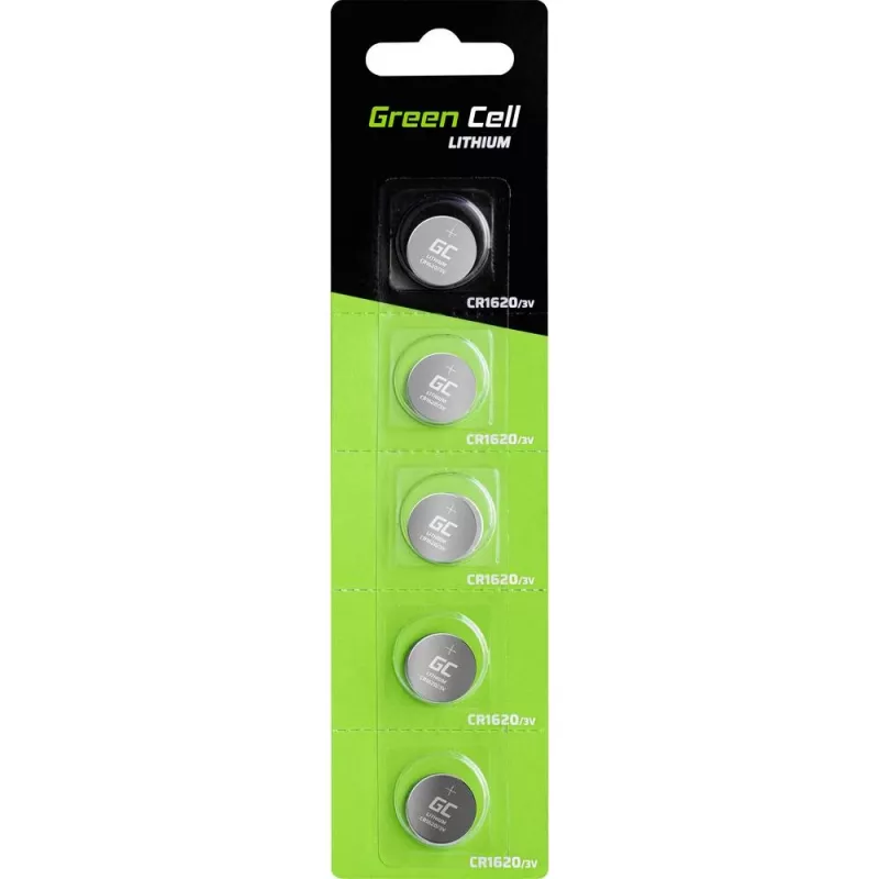 Single-use lithium battery Green Cell CR1620 3V 70mAh, blister pack 5 pcs, 1.9 mm height