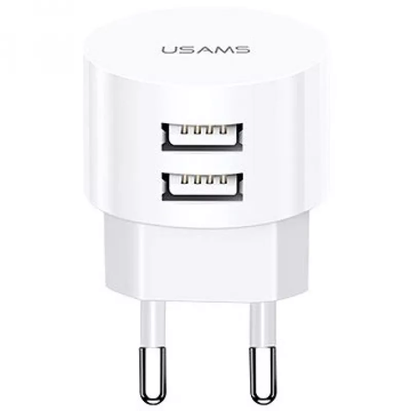 USAMS US-CC080 T20 Dual USB Round Travel Charger, 10.5W, White