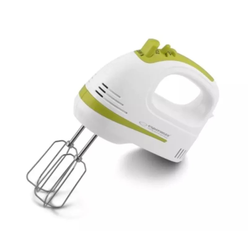 Hand mixer ESPERANZA EKM011 — 400 W, 5 speeds, turbo, dough hooks and beaters, 220–240 V, white/light green