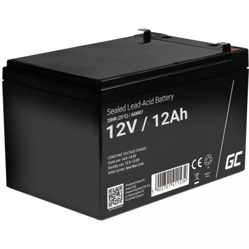 AGM battery Green Cell 12V 12Ah – Sealed Lead Acid (VRLA), 151×98×95 mm, 3.3 kg