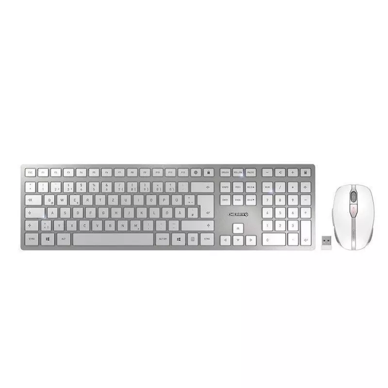 CHERRY DW 9100 SLIM keyboard Mouse included Universal RF Wireless + Bluetooth QWERTZ German Silver