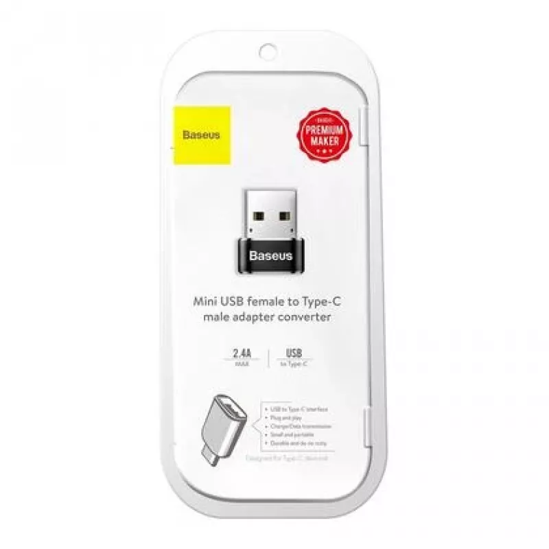 Baseus USB Male to Type-C Female Adapter Converter Black