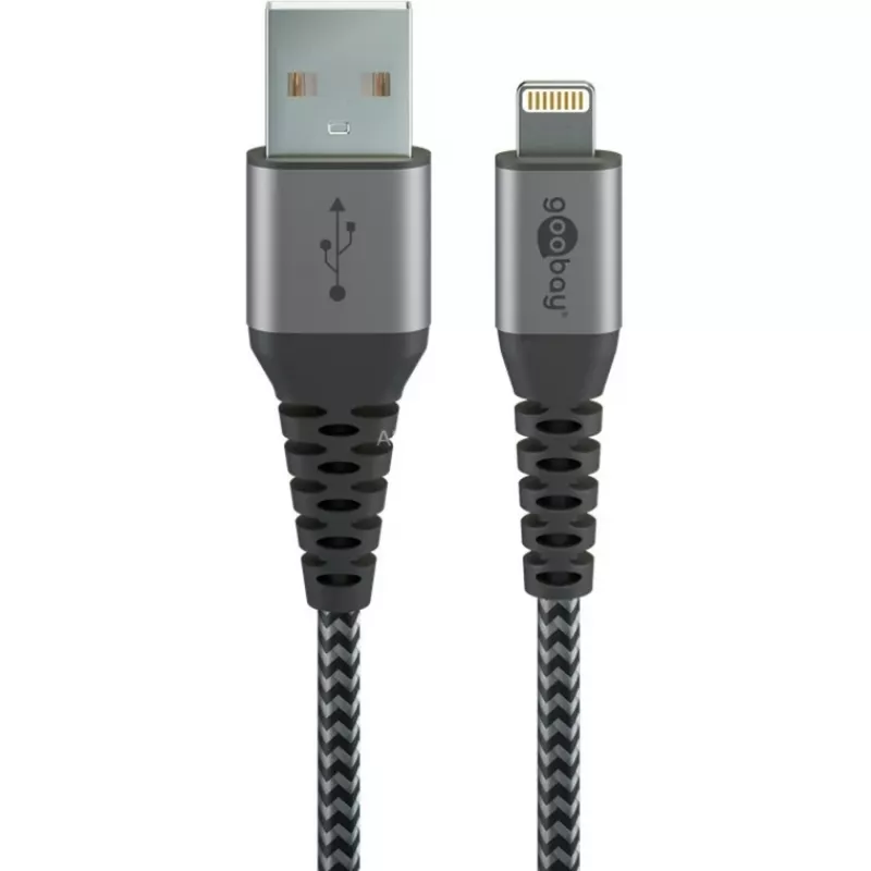 Lightning cable GOOBAY 49268 — USB A to Lightning, 1 m, 2.4A, grey/silver