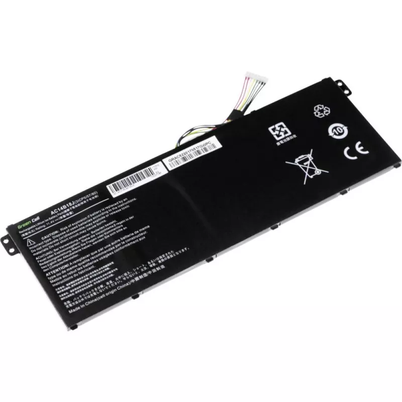 Battery Green Cell AC52 for Acer Aspire E11 ES1-111M ES1-131 E15 ES1-512 Chromebook CB3-111 CB5-311, 11.4V 2200mAh Li-Ion, 3 cells, black