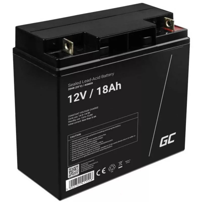 Rechargeable Sealed Lead Acid Battery Green Cell AGM09 12 V 18000 mAh, Black, 167×77×181 mm, 4.8 kg