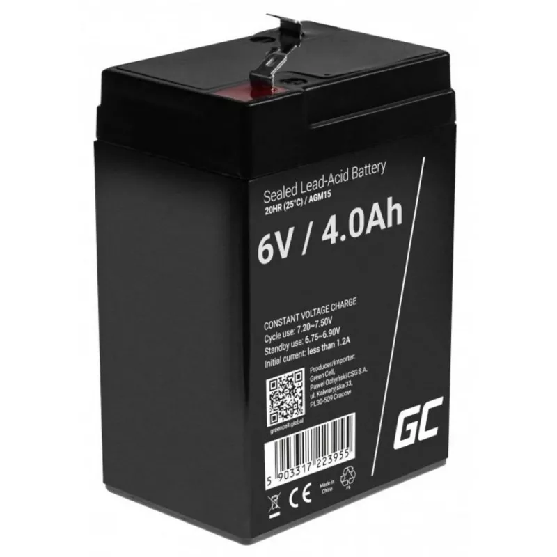 UPS battery Green Cell AGM15, 6 V, 4 Ah, Sealed Lead Acid (VRLA), black, 680 g