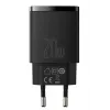 Indoor USB Fast Charger Baseus CCXJ-B01 — 2-port (USB-C PD 20W + USB-A QC3.0 18W), 100–240V, Black