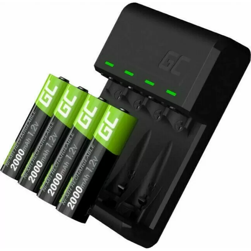 Battery charger Green Cell GC VitalCharger with 4× AA 2000mAh NiMH batteries