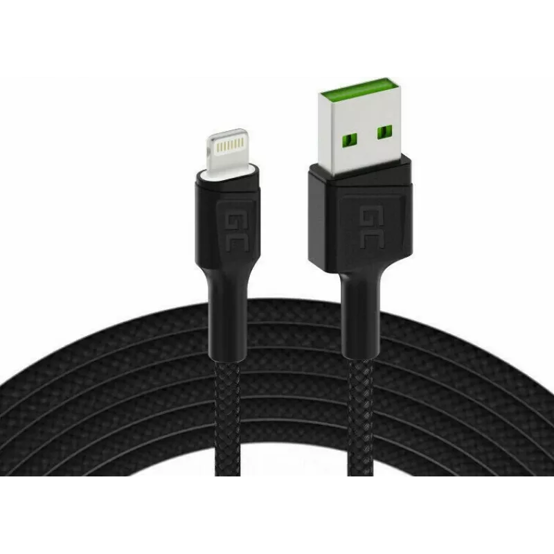 Lightning to USB-A cable Green Cell KABGC12, 2 m, Lightning – USB A, Black