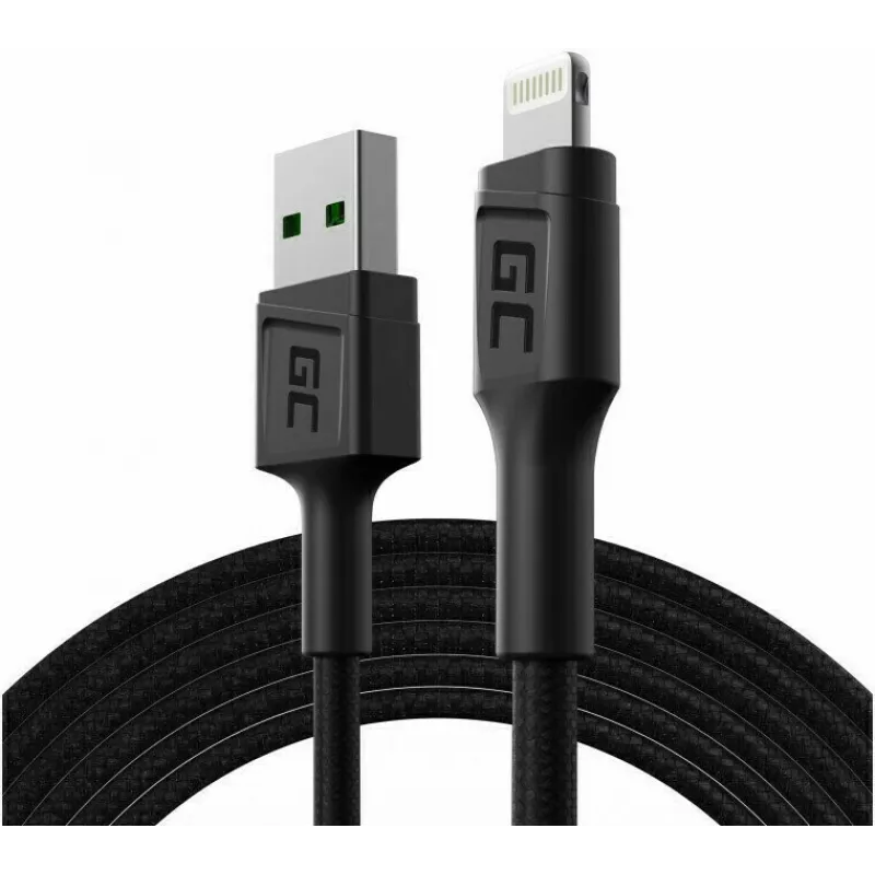 Lightning cable Green Cell KABGC18 — 2 m, Lightning to USB-A, black