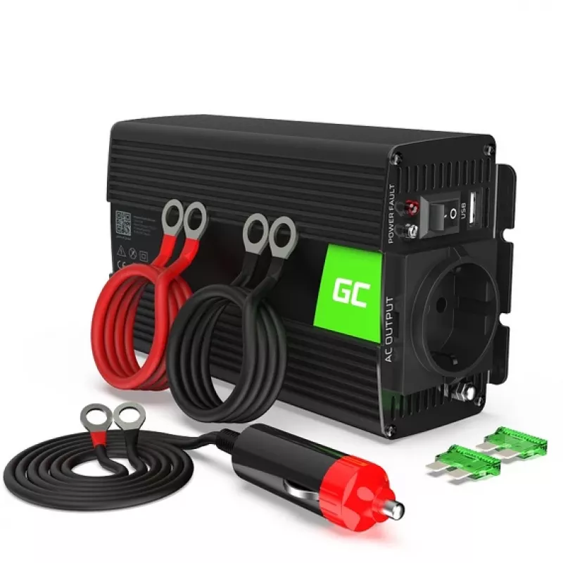 Car Power Inverter Green Cell INV01DE 300W DC‑to‑AC, 12V to 230V, 1×USB, LED, active cooling