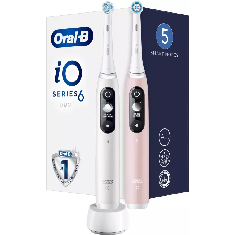 Braun Oral-B iO Series 6 Duo Electric Toothbrush 2-Pack White/Pink