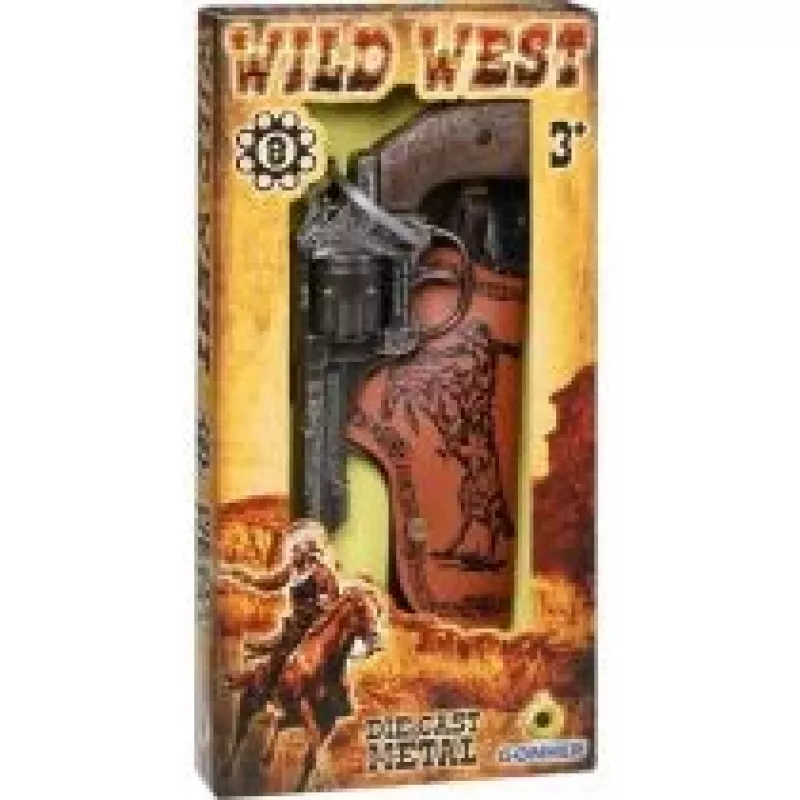 Toy metal cowboy revolver Pulio 155201/0 with holster — single-shot replica, metal construction