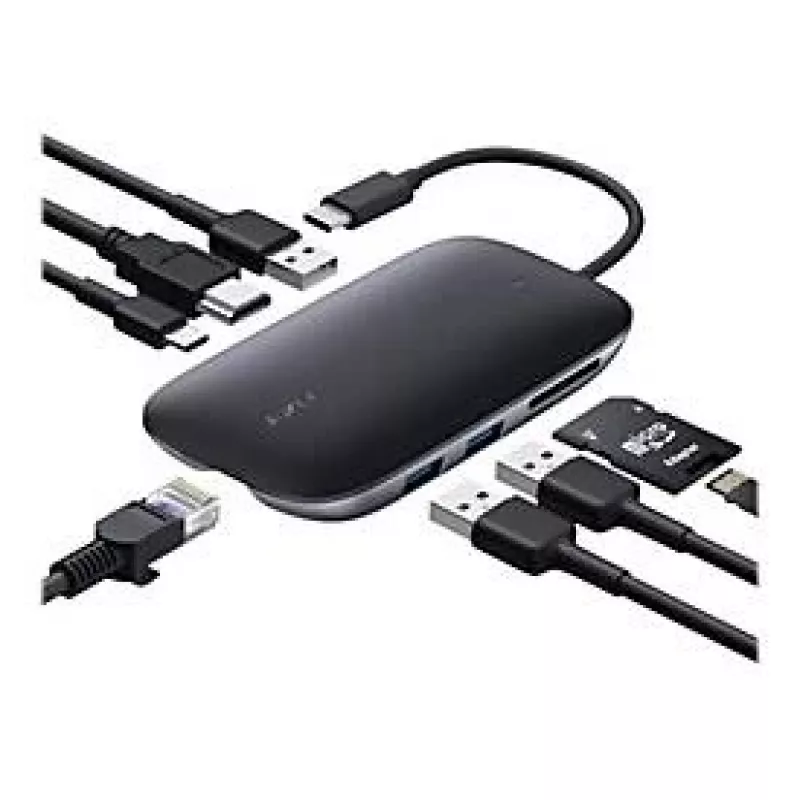 Laptop dock AUKEY CB-C71 — 3x USB‑C (USB 3.2 Gen1), HDMI, RJ‑45, MicroSD, USB PD 100W, 0.15 m cable, black