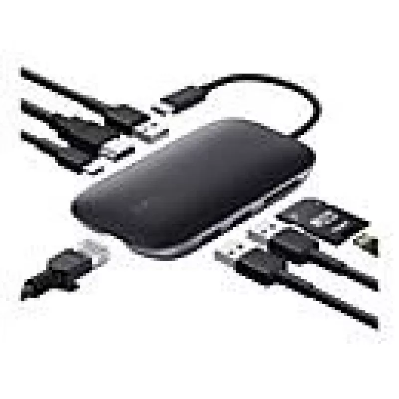 Laptop dock AUKEY CB-C71 — 3x USB‑C (USB 3.2 Gen1), HDMI, RJ‑45, MicroSD, USB PD 100W, 0.15 m cable, black