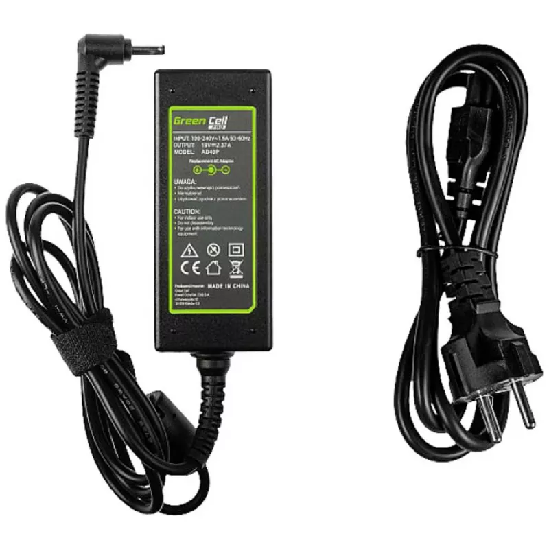 Power adapter Green Cell AD40P 45W for laptops, 19V 2.37A, AC-to-DC, 100–240V input, black