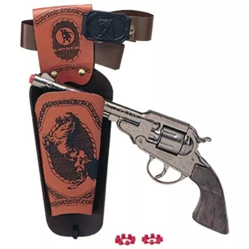 Toy metal cowboy revolver Pulio 155150/0 with detachable holster, single-action replica