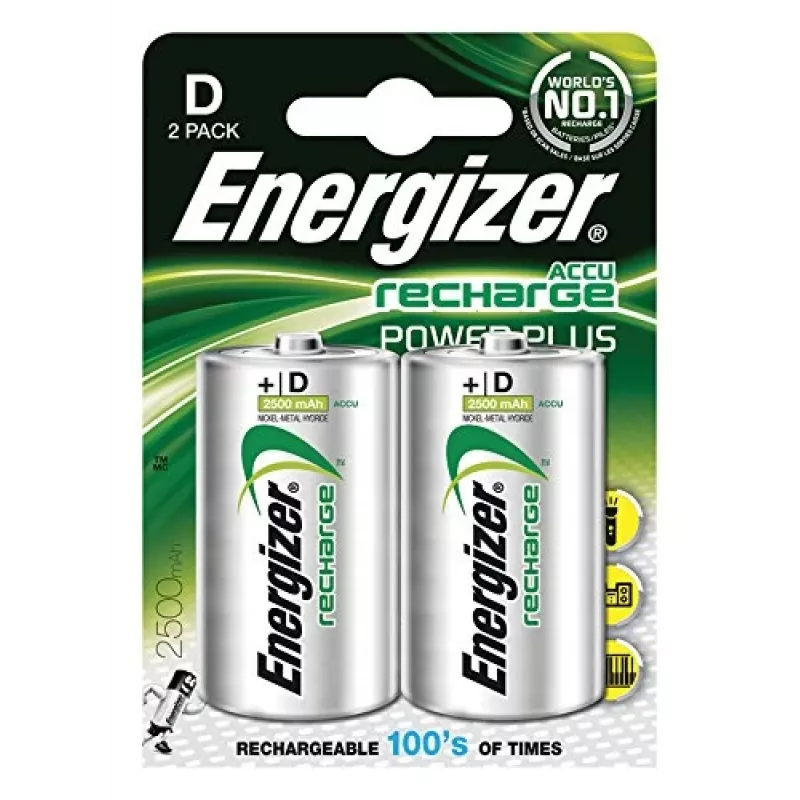 Energizer NiMH Rechargeable D Batteries 2500mAh - 2 Pack