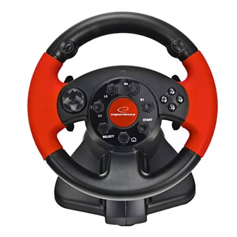 Steering wheel ESPERANZA EG103 gaming controller — PC/PS2/PS3, 13 buttons, vibration, accelerometer, black/red